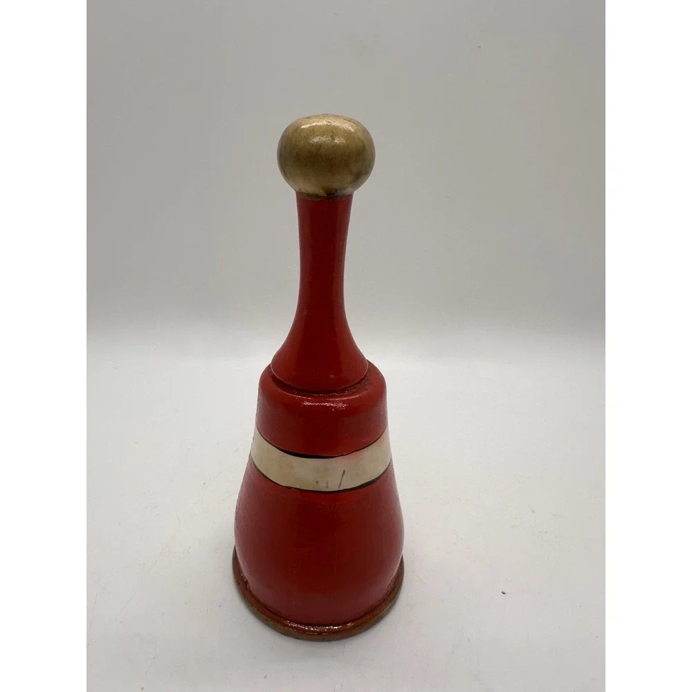 Vintage Hand Painted Wooden Santa Christmas‎ Bell Red White Holiday Decor 5